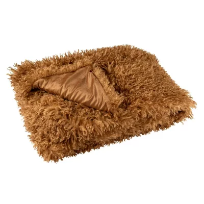 J-LINE Plaid Imitation Fourrure ""Moutie"" 130x180cm Marron