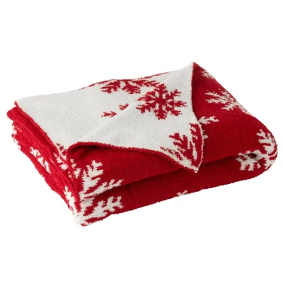 GENERIQUE Plaid Imprim&eacute; ""Flocons"" 130x170cm Rouge & Blanc
