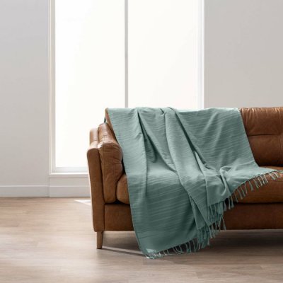DOUCEUR D INTERIEUR Plaid LILIA 220 x 240 cm - 100% coton - Sauge avec franges