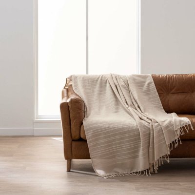 DOUCEUR D INTERIEUR Plaid LILIA 240 x 260 cm - 100% coton - Beige avec franges