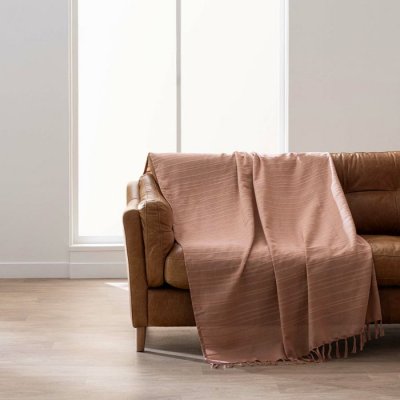 DOUCEUR D INTERIEUR Plaid LILIA 240 x 260 cm - 100% coton - Franges d&eacute;coratives - Mocha