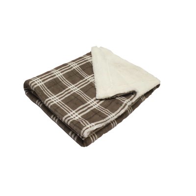 SOLEIL D OCRE Plaid Polaire Imprim&eacute; Et Sherpa Tania Taupe 120x160 Cm