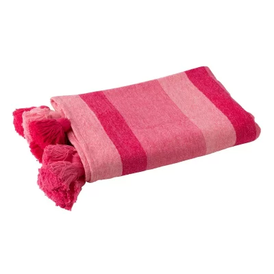 GENERIQUE Plaid Ray&eacute; &agrave; Pompons ""Polly"" 130x180cm Rose