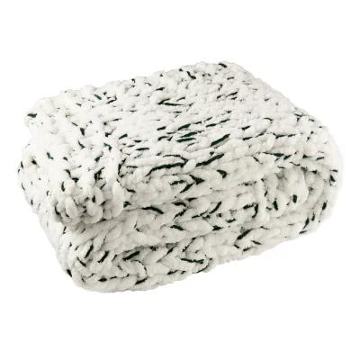 GENERIQUE Plaid Tricot&eacute; ""Efrain"" 130x170cm Blanc & Vert Fonc&eacute;