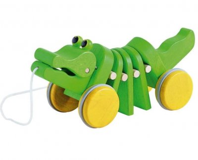 PLAN TOYS  - Alligator, jeu &agrave; tirer en bois d'h&eacute;v&eacute;a