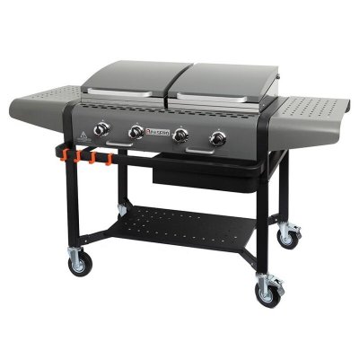 BRASERO Plancha &agrave; gaz Margaux Gun Metal sur chariot &eacute;quip&eacute; - - 4 Feux &agrave; gaz - Plancha et Grill - 15 kW