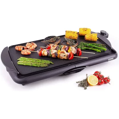 DURONIC Plancha &eacute;lectrique antiadh&eacute;sive 2000W 52 x 27 cm avec thermostat et bac &agrave; jus amovible - 