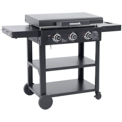 SWEEEK Plancha gaz 3 br&ucirc;leurs acier inoxydable 12kW avec chariot noir - Raoul