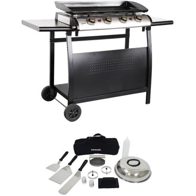 SWEEEK Plancha gaz 4 br&ucirc;leurs 10kw avec desserte et ustensiles