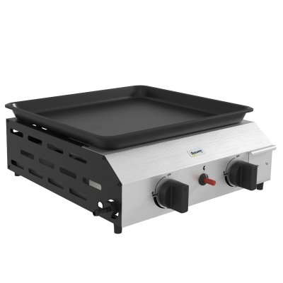 OUTSUNNY Plancha gaz portable antiadh&eacute;sive 2 br&ucirc;leurs 4,8 kW surface cuisson 40L x 34l cm acier inox &eacute;maill&eacute;