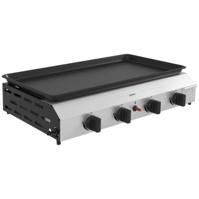 OUTSUNNY Plancha gaz portable antiadh&eacute;sive 4 br&ucirc;leurs 9,6 kW surface cuisson 73L x 34l cm acier inox &eacute;maill&eacute;