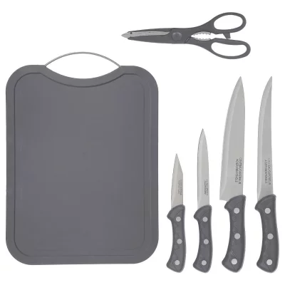 SG SECRET DE GOURMET Planche A Decouper + 4 Couteaux + Ciseaux Acier Inoxydable Cuisine