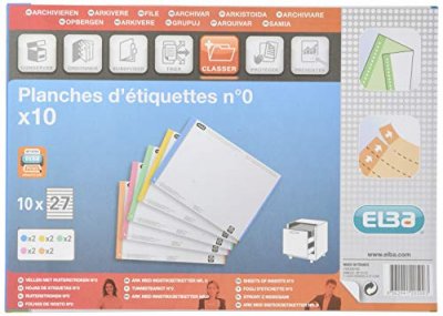 L OBLIQUE Planche De 25 Etiquettes N0 Assortis/tiroir