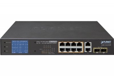 PLANET TECHNOLOGY PLANET GSD-1222VHP SWITCH LCD 10P GIGABIT 8 PoE+ 120W & 2 SFP