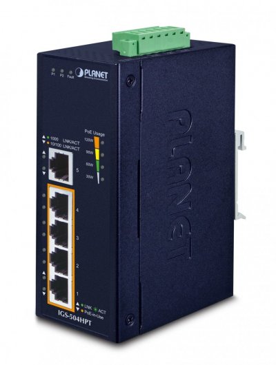 PLANET  IGS-504HPT sw.indust. 5P gigabit dont 4 PoE+