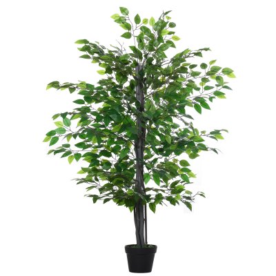 OUTSUNNY Plante artificiel banyan hauteur 1,45 m tronc branches liane lichen feuilles r&eacute;alistes pot inclus
