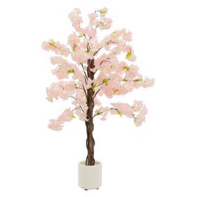 ML DESIGN Plante artificielle cerisier 120 cm plastique avec fleurs pot inclus