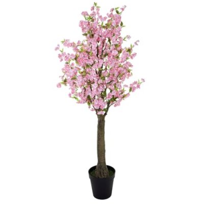 ATMOSPHERA Plante artificielle Cerisier Rose dans un Pot noir H 200 cm