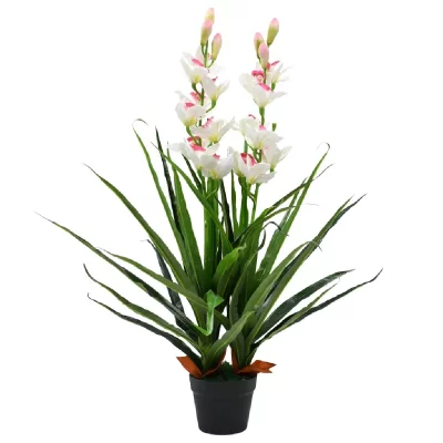 VIDAXL Plante artificielle Orchid&eacute;e Cymbidium avec pot 100 cm Vert