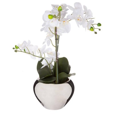 ATMOSPHERA Plante artificielle Orchid&eacute;e dans un pot argent H 57 cm