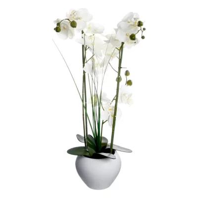 Plante artificielle Orchid&eacute;e dans un pot en c&eacute;ramique blanche H 53 cm