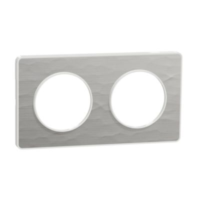 SCHNEIDER ELECTRIC Plaque 2 postes  Odace Aluminium martel&eacute; blanc