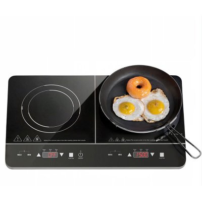 HOMCOM Plaque &agrave; induction portable 2 feux 3500w plaque de cuisson induction mobile r&eacute;glable noir 