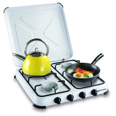 KEMPER Plaque de cuisson gaz portable 4 feux - 4650 W - blanc laqu&eacute; 