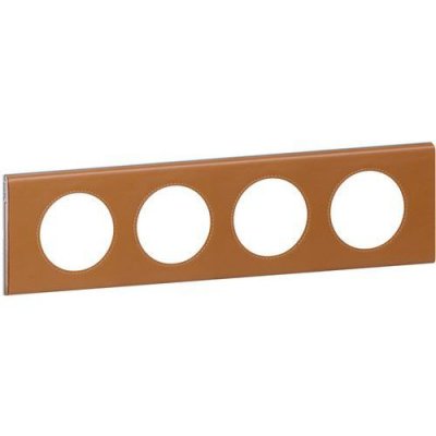 LEGRAND Plaque de finition quadruple  C&eacute;liane mati&egrave;re cuir caramel
