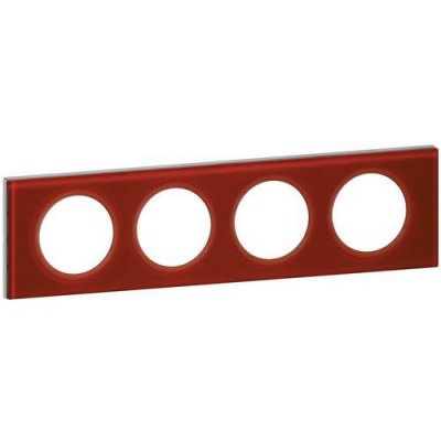 LEGRAND Plaque de finition quadruple  C&eacute;liane mati&egrave;re verre carmin