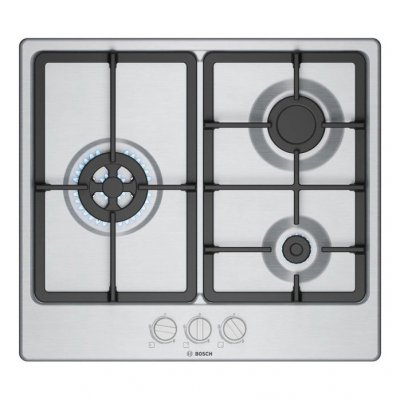 BOSCH Plaque de gaz -  - PGC6B5K90 - 3 zones 7300W - Br&ucirc;leur wok - Gris