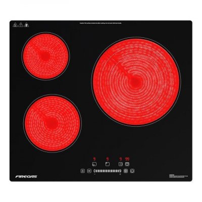 FIREGAS Plaque Vitroc&eacute;ramique 59 cm, 3 foyers, 5900W, 9 niveaux de Puissance, minuterie 99 min, encastrable