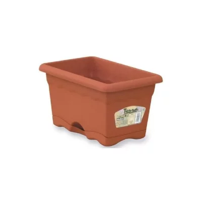 PLASTIKEN  - Jardini&egrave;re avec plaque int&eacute;gr&eacute;e couleur terracotta 50x20cm