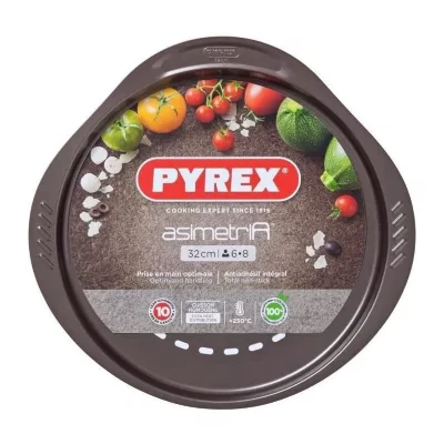 PYREX Plat &agrave; pizza en m&eacute;tal avec prise en main facile 32 cm - asimetria