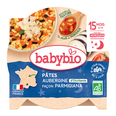 BABYBIO Plat B&eacute;b&eacute; D&egrave;s 15 Mois, Aubergines P&acirc;tes  - L'assiette De 260 G