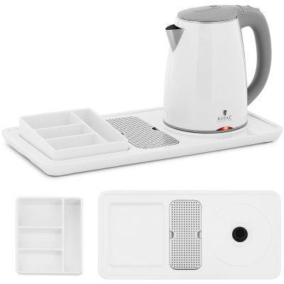 ROYAL CATERING Plateau de courtoisie haut de gamme avec bouilloire inox blanc 1,2 l 1 800 w
