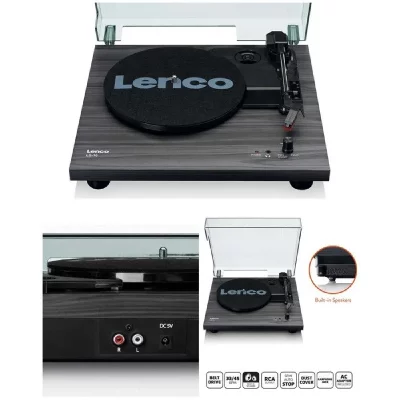 LENCO Platine DISQUE Vinyle bois 33 45 Tours St&eacute;r&eacute;o Semi-automatique RCA 2 haut-parleurs int&eacute;gr&eacute;s