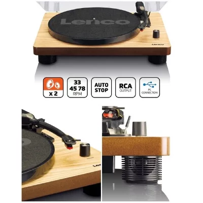 LENCO Platine DISQUE Vinyle bois Vintage USB 33 45 78 Tours St&eacute;r&eacute;o RCA lecteur/enregistreur USB