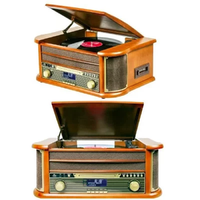 OPTEX Platine Disque Vinyle - Vintage - Bois - Bluetooth - FM - USB - Lecteur CD et Cassette