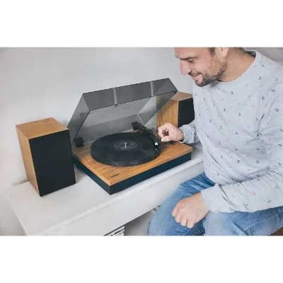 LENCO Platine Vinyle tourne disque 33,45 tr-min avec Bluetooth et 2 Haut-parleurs RMS 10W en bois noir