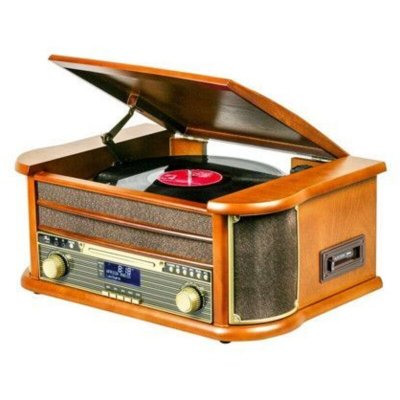OPTEX Platine vinyle vintage bois vernis 1 port usb r&eacute;tro tourne disque
