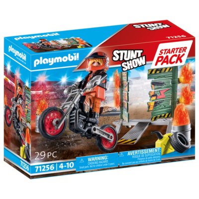 PLAYMOBIL  Starter Pack Stuntshow Moto With Fire Wall Argent&eacute;