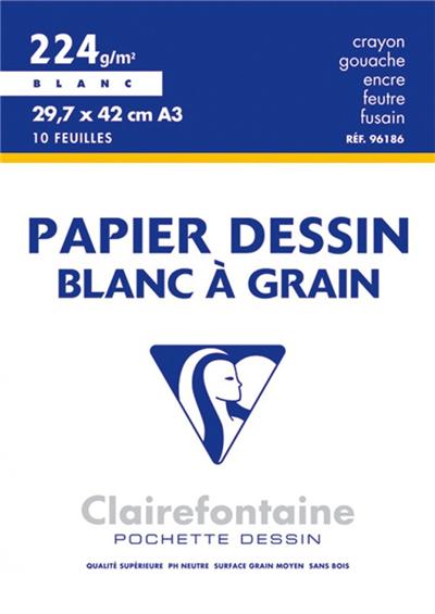 GENERIQUE Pochette 10 papiers dessin - CLAIREFONTAINE - A3 - 224g
