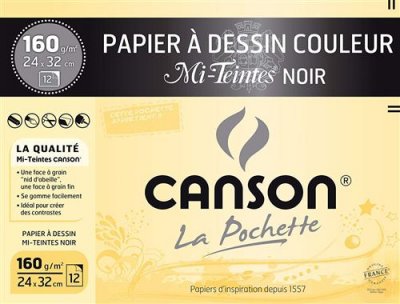 CANSON Pochette 12 papiers dessin -  - Noir - 24x32 - 160g