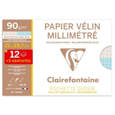 CLAIREFONTAINE Pochette 15 feuilles de papier v&eacute;lin  Millim&egrave;tre
