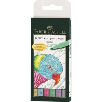 FABER CASTELL Pochette 6 Feutres Pitt Brush Teintes Pastels - Faber-Castell
