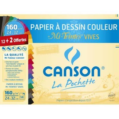 CANSON Pochette de 12 feuilles de couleur  Mi-teintes vives