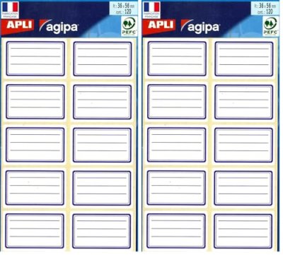APLI Pochette de 120 &eacute;tiquettes lignes - AGIPA - 36x56mm - Bleu