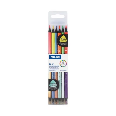 MILAN Pochette De 6 Crayons Bicolores Corps Triangulaire Assortiment