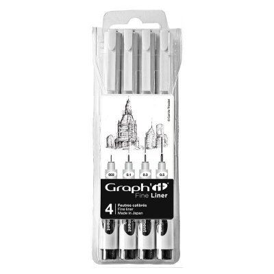 GRAPH IT Pochette de 6 feutres noirs &agrave; pointe fine - Graph'it Fine liner